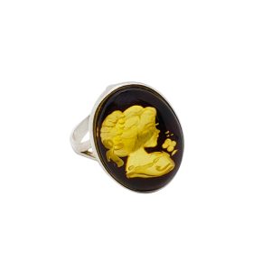 Amber Cameo/Intaglio "Lady" Adjustable Ring