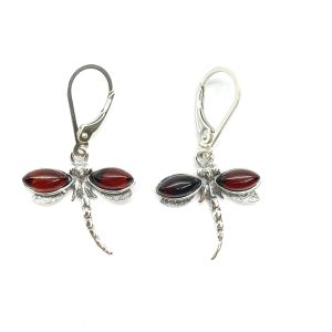 Baltic Amber Sterling Silver Dragonfly Earrings. Amber Jewelry