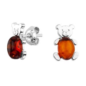 Baltic Amber Sterling Silver Bear Earrings. Amber Jewelry