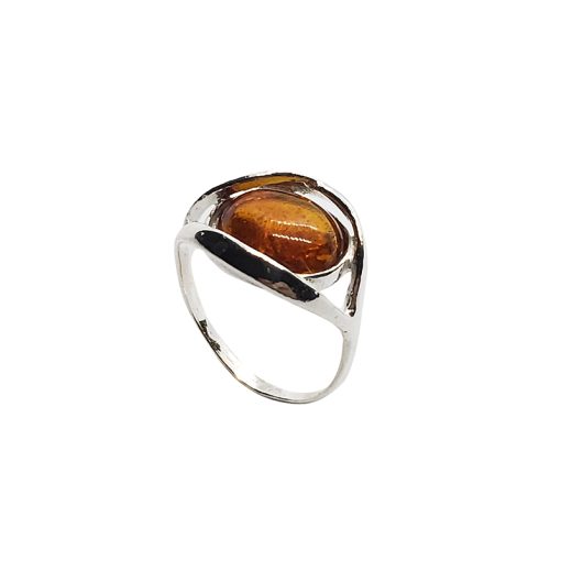 Cognac Amber Sterling Silver Ring - Image 2