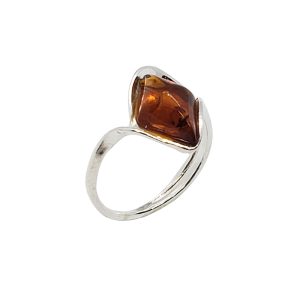 Cognac Amber Sterling Silver Diamond Shaped Ring