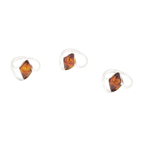Cognac Amber Sterling Silver Diamond Shaped Ring - Image 2