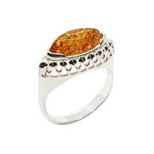 Cognac Amber Sterling Silver Ring