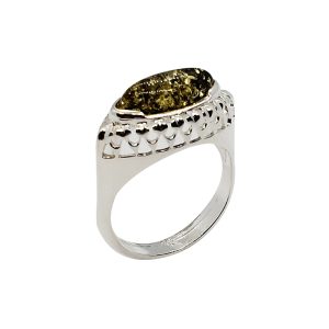 Green Amber Sterling Silver Ring