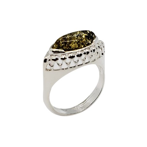 Green Amber Sterling Silver Ring