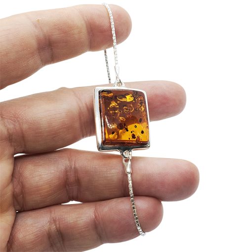 Cognac Amber Sterling Silver Slider Bracelet - Image 2