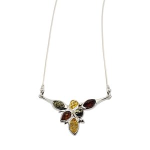 Multi-Color Amber Sterling Silver Necklace