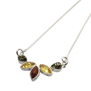 Multi-Color Amber Sterling Silver Necklace
