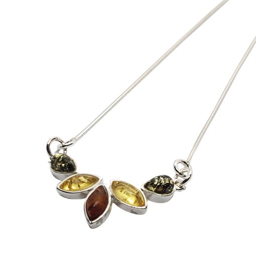 Multi-Color Amber Sterling Silver Necklace