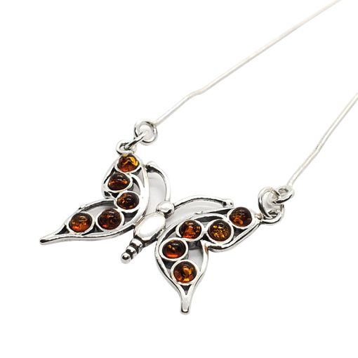 Cognac Amber Sterling Silver Butterfly Necklace - Image 3