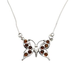 Alternative view of Cognac Amber Sterling Silver Butterfly Necklace