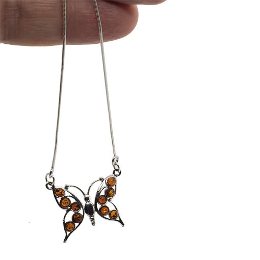 Cognac Amber Sterling Silver Butterfly Necklace - Image 4