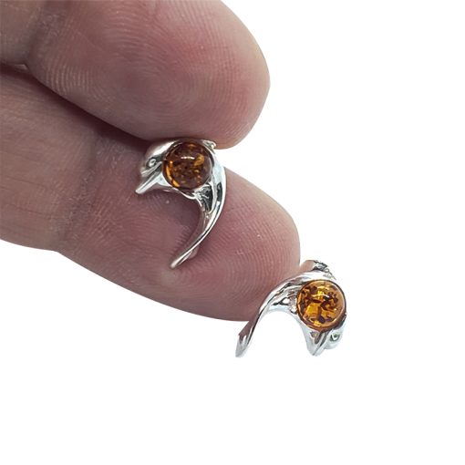 Baltic Amber Sterling Silver Dolphin Earrings. Amber Jewelry - Image 3