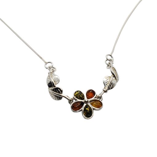 Multi-Color Amber Sterling Silver Necklace
