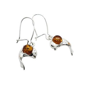 Alternative view of Baltic Amber Sterling Silver Dolphin Earrings. Amber Jewelry
