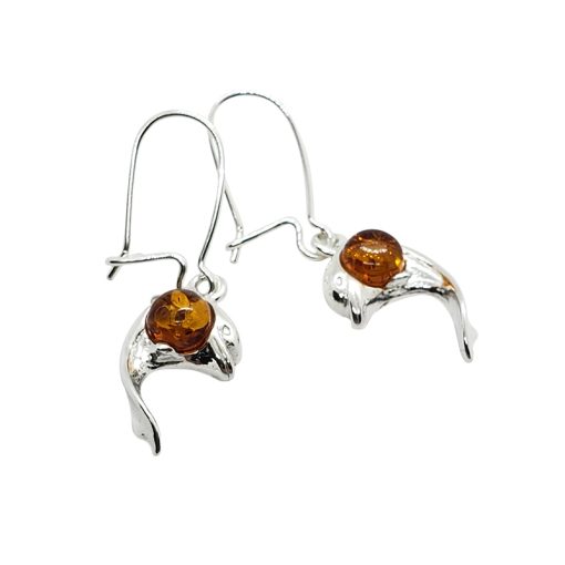 Baltic Amber Sterling Silver Dolphin Earrings. Amber Jewelry - Image 2