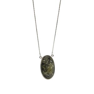 Green Amber Sterling SIlver Slider Necklace