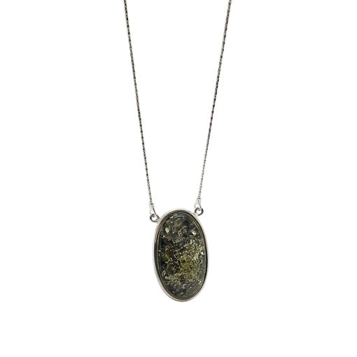 Green Amber Sterling SIlver Slider Necklace