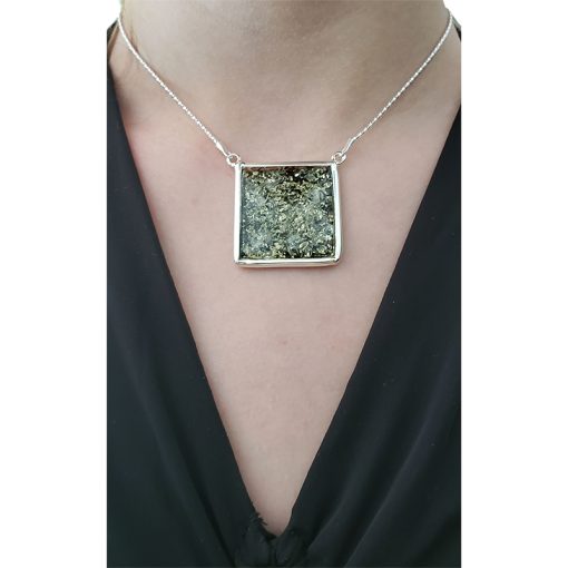 Green Amber Sterling Silver Slider Necklace - Image 5
