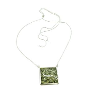Green Amber Sterling Silver Slider Necklace