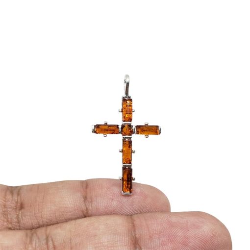 Cognac Amber Sterling Silver  Cross Pendant - Image 5